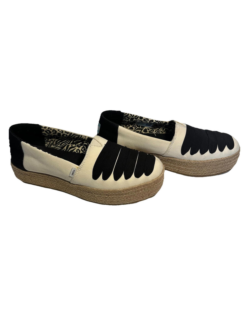 Toms Shoes Women Valencia Platform Espadrilles Black Fabric Comfort US 8.5 W